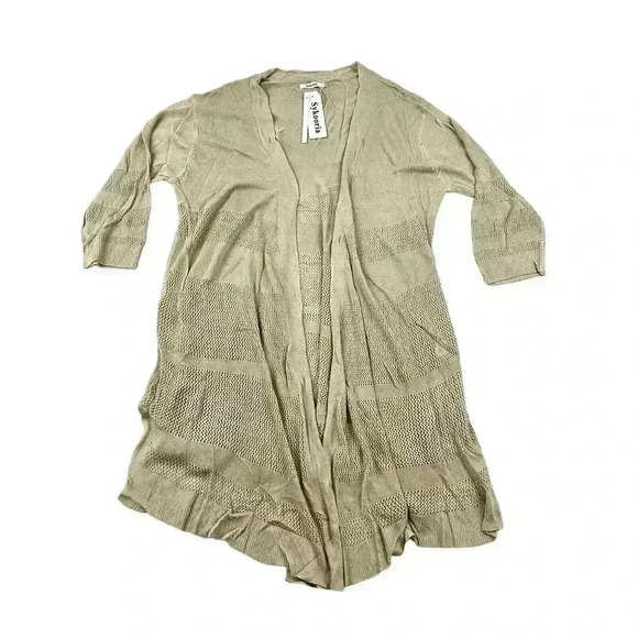 Open Front Sweater Large NWT - Pattern Lightweight Women's 3/4 Sleeve Tan Top - Picture 1 of 9